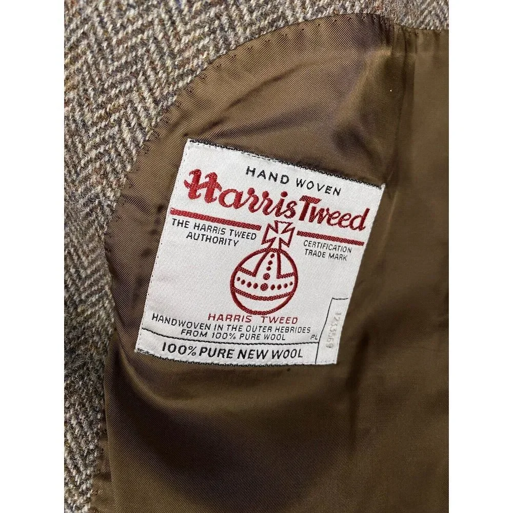 Brooks Brothers Madison X Harris Tweed Herringbone Jacket 43R Brown Wood Buttons
